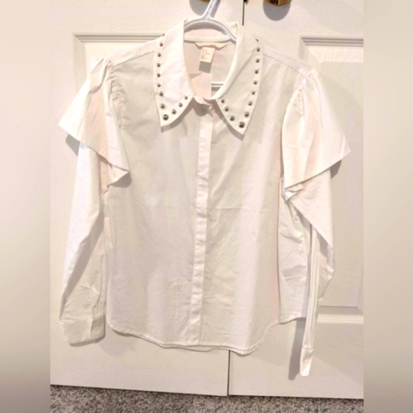 🔷 Women's (Size 12) White Button Down Blouse With Studded Collar - Picture 1 of 5